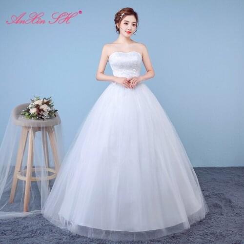 AXJFU princess lace white wedding dress party vintage strapless sleeveless bow sparkly turkey illusion ball gown wedding dress
