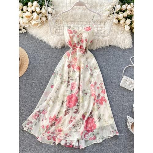 Womens Beach Dress Goddess Seaside Vacation Style Sexy Open-back Strapless Bow Dress Super Fairy Print A-line Dress Y753