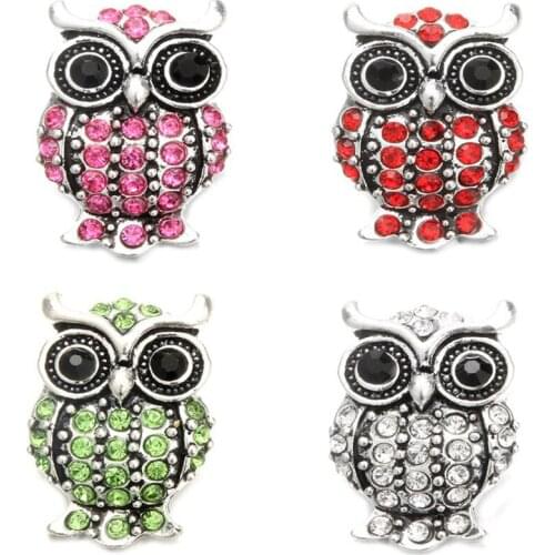 10Pcs/lot Mixed Rhinestone Owl 18mm Snap Buttons Beauty Charming Fit DIY 18mm Snap Bracelets&Bangles for Women