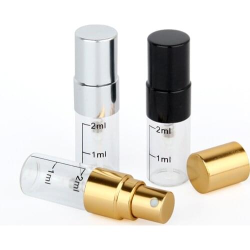 100 pcs/Lot 2ml Sample Bottle With Calibration Empty Perfume Bottle Aluminum Spray Atomizer Portable Travel Cosmetic Container
