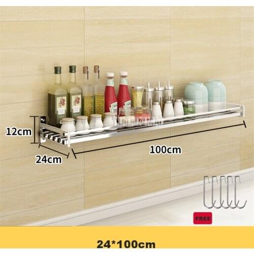 24*100cm Stainless Steel Seasoning Rack Punching Kitchen Microwave Oven Storage Shelf Removable Wall Mounted Oven Holder