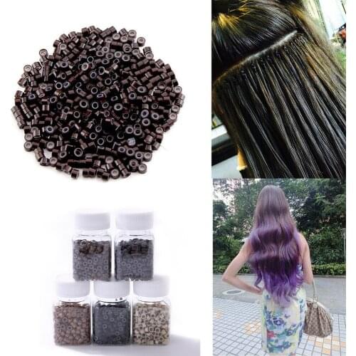 500pcs/Set 5*3MM Soft Silicone Lined Micro Crimp Beads Rings Loop Tube Womens Braiding Hair Tool Human Hair Extensions Tools