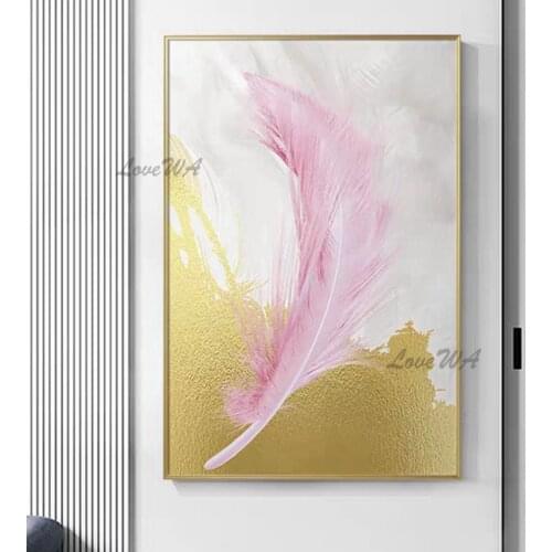 Abstract Gold Foil Wall Art 100% Hand-painted Feather Oil Painting Canvas Wall Art Paintings Artwork For Living Room Decoration