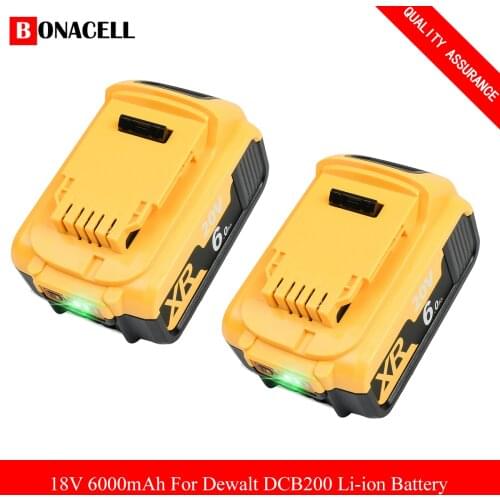 Bonacell 2pcs 6000mAh 18V Power Tool Battery for Dewalt DCB200 DCB181 DCB182 DCB204-2 DCB201 DCB201-2 DCB200 DCB200-2 DCB204-2
