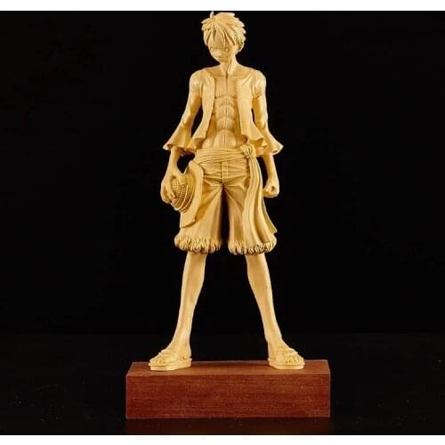 One Piece Monkey D. Luffy - Chinese Boxwood Solid Wood Statues, Creative Feng Shui Sculpture, Collectible Home Decor