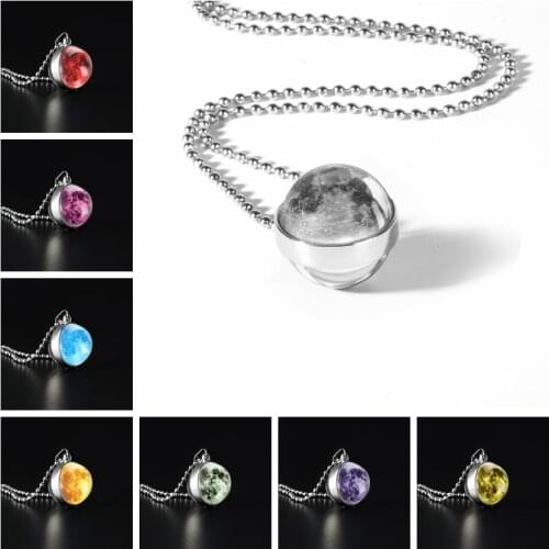 2019 New Fashion Colorful Moon Planet Double Sided Necklace Art Pendant Glass Cabochon Necklaces Handmade Jewelry