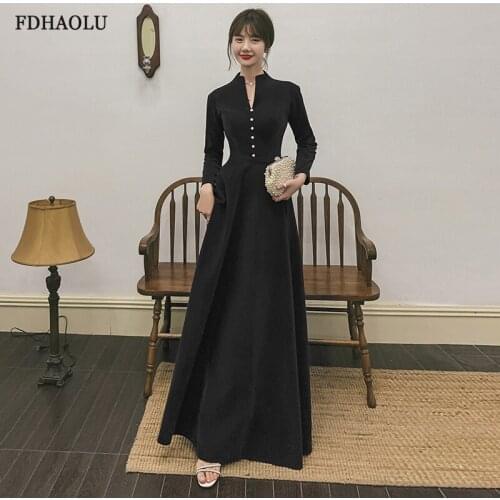 FDHAOLU FU76 Evening Dress Long Black Sequins Velour Evening Dresses For Women Elegant Formal Gowns Plus Size robe de soiree