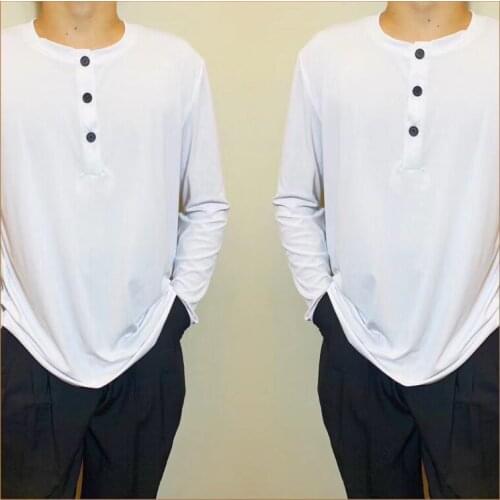 New MenS Latin National Standard Dance Clothes Loose V-Neck Long Sleeve T-Shirt Latin Practice Clothes Latin Costumes DQS7384