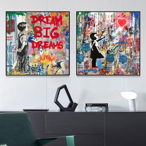 Graffiti Boy Banksy Art Canvas Painting on The Wall Posters and Prints Wall Street Art Pictures Cuadros for Living Room Decor