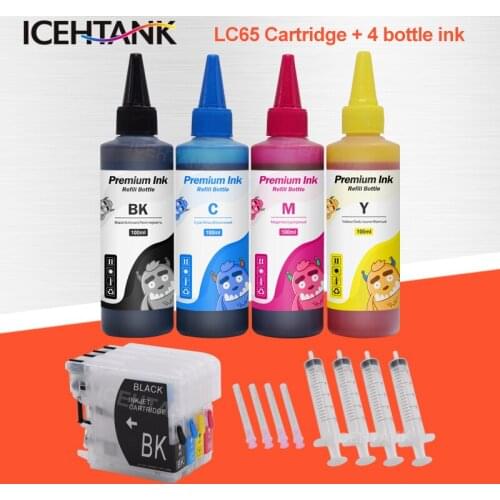 ICEHTANK LC65 XL Printer Ink Cartridge + 400ml Ink For Brother LC11 LC16 LC38 LC61 LC67 LC980 LC990 LC1100 DCP 395CN 535CN 585CW