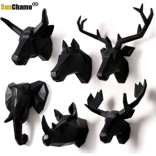 Wall mounted buck bust deer head trophy wall art plaque hunt sculpture-faux taxidermy modern hanging home decor ornamnent