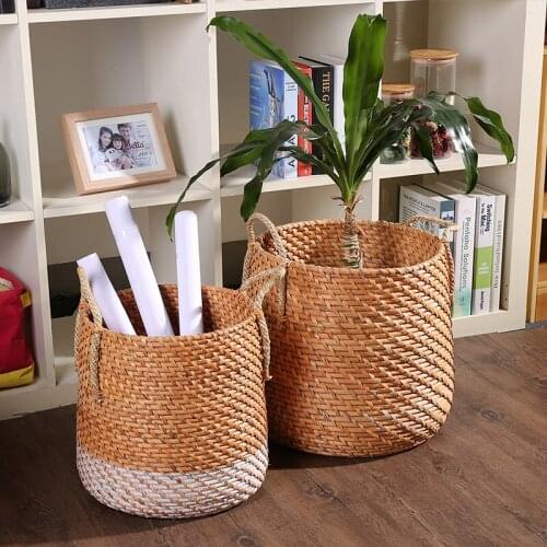 American style round rattan woven sundries storage basket wicker basket decor