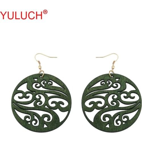 YULUCH Natural Wooden Round Hollow out Chinese Element Pendant for National Woman Jewelry Earrings Accessories Gift