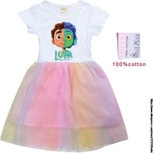 Summer Girls Dress Luca Kids Tutu Dress Patchwork Girls Party Vestidos Rainbow Cartoon Children Dress 1-8Y