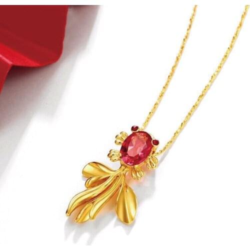 MxGxFam Red Lovely Goldfish Pendants Necklace For Women Fashion Jewelry Gold Color 24 k 45cm Snake Chain