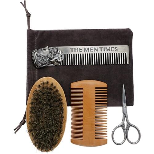 Beard Care Set Beard Brush Made of 100% Pure Wild Boar Bristles & Sandalwood