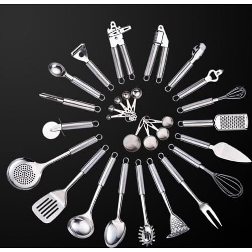 24Pieces Set Kitchen Utensils Cookware Stainless Steel Opener Soup Ladle Spoon Potato Masher Measuring Cup Kitchen Accessories