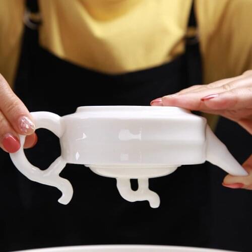 Dehua suet jade teapot pure white porcelain household small bubble teapot warm jade handle is exquisite