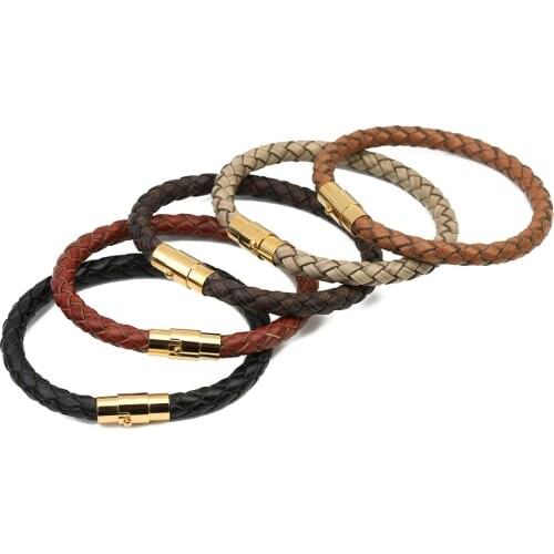 2020 New Vintage Leather Bracelet Jewelry Stainless Steel With Magnetic Clasp Handmade Men Braided Bracelets Bangles Wholesale