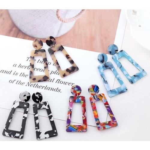 New Fashion Temperament Acetate Long Geometric Square Leopard Print Acrylic Earrings For Women