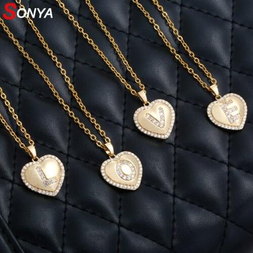 SONYA Fashion Cubic Zirconia Initial 26 Letter Name Choker Necklace For Women Pendant Jewelry Accessories Gift