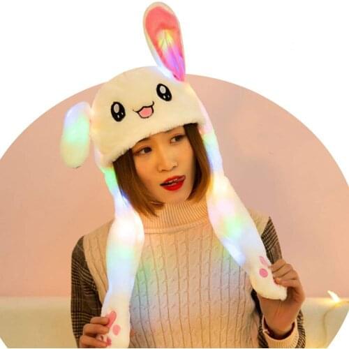 Plush Bunny Hat Funny Control Ear Beating Funny Hat Bunny Cartoon Warm with LED Light Toy Hat