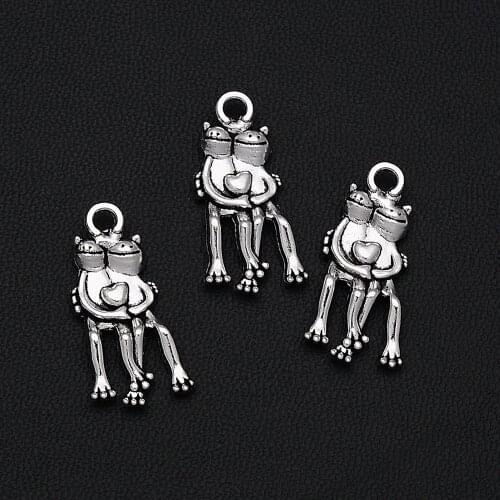12pcs/Lots 12x24mm Antique Silver Plated Cute Frog Charms Valentines Day Lover Pendants Creative Jewelry Making Parts Hand Made