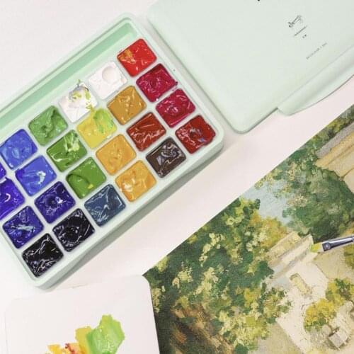 Professional Gouache Paint Sets 24 Vibrant Colors Non Palette Stationery Case with Pigment Portable School Toxic Art Pigmen Q5I6