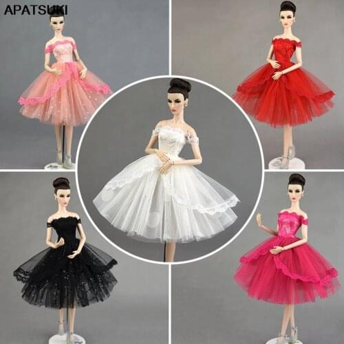 Wedding Dress for Barbie Doll Outfits Lace Sleeveless Elegant Ball Gown Party Doll Polka Lace Clothes for 1/6 BJD Doll DIY Toy