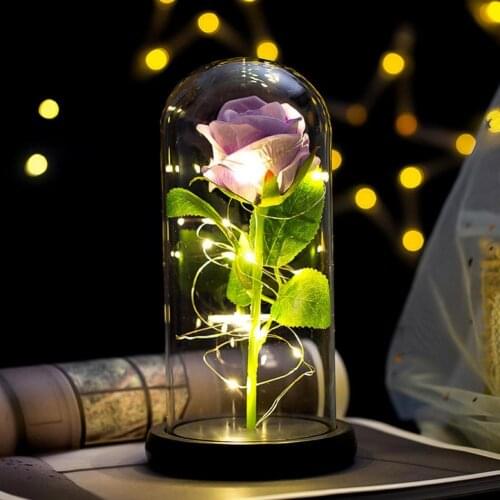 LED Artificial Eternal Rose Glass Cover Xmas Mother Valentines Gift Home Decor