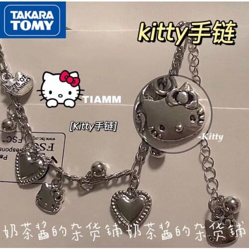 TAKARA TOMY Hellokitty Cartoon Cute Creative Love Heart Alloy Bracelet Girlfriend Couple Gift