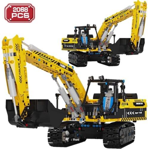 Technical 2068PCS Engineering Car Sets Building Block Ideas RC Excavator Assembly Model Bricks DIY Toys for Boys Holiday Gifts