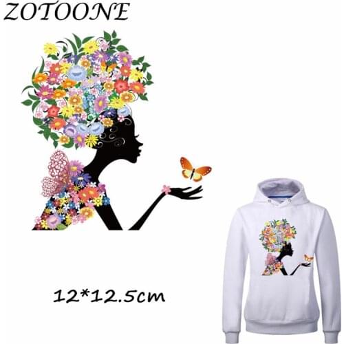 ZOTOONE Heat Transfer Clothes Stickers Girl Flower Patches for T Shirt Jeans Iron-on Transfers DIY Decoration Applique Clothes C