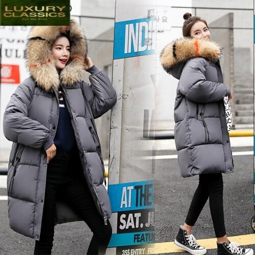 Thick Winter Jacket Women Down Cotton Padded Parkas Color Fur Hooded Warm Coat 2021 Plus Size Female Tops Clothing LWL986