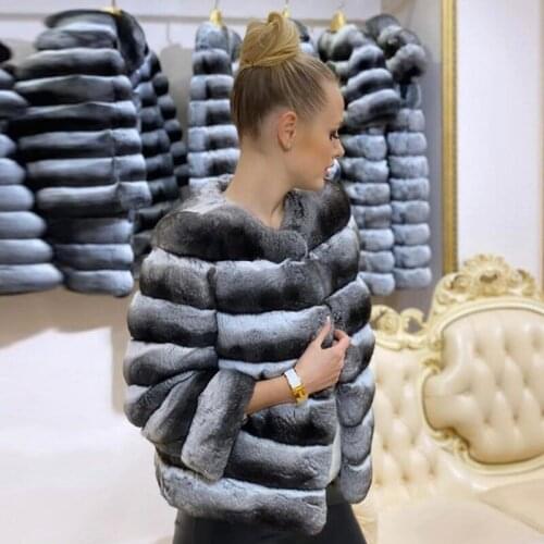 Delightful Chinchilla Colored Fur Coat Real Rex Rabbit Fur Jacket 2021 Classy Round Collar Overcoat