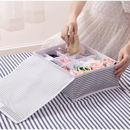 16 Grid Storage Boxes Multi-size Foldable Wardrobe Drawer Divider Lidded Closet Organizer Drawer for Underwear Socks Bra