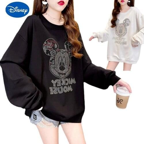 2021 Disney Mickey Mouse Ladies Hoodie Brick Sweater Loose Cartoon Anime Woman Trend Long Sleeve T-Shirt Spring and Autumn Thin