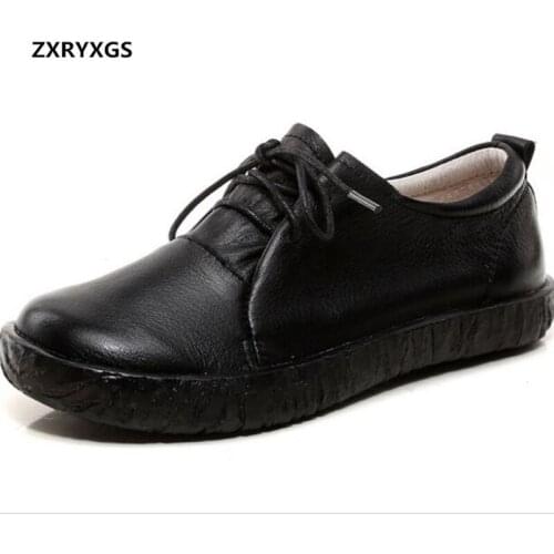 2019 Autumn Lace-up 100% Natural Full Genuine Leather Shoes Flat Shoes Woman Sneakers Comfort Soft Non-slip Wear Casual Shoes