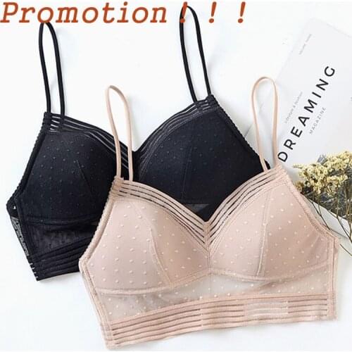Womens Sexy Deep U Low Back Lace Bralette Thin Cup Polka Dot Bustier Top Sheer Mesh Wireless Seamless Solid Underwear Bra Linger