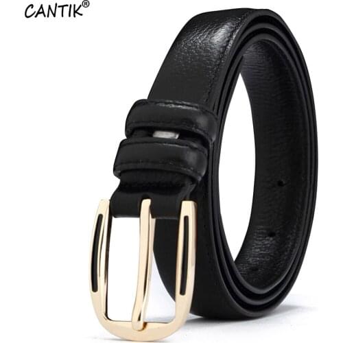 CANTIK Lady Quality Soft Black Cow Skin Belts Leather Alloy Pin Buckles Jeans Clothing Accessories for Women 2.5cm Width FCA023