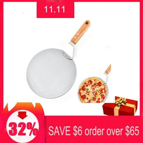 10'' stainless steel pizza safe transfer shovel wooden handle round shovel cake Sa safe transfer baking tool
