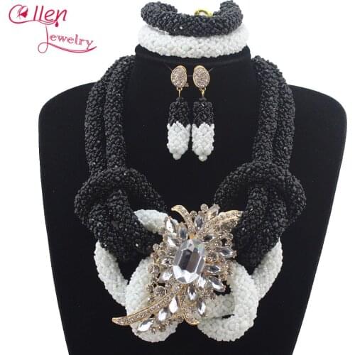 2019 Luxury White/Black Nigerian Wedding beads African Beads Jewelry Set Chunky Women Bridal Jewelry Set Free Shipping E1115