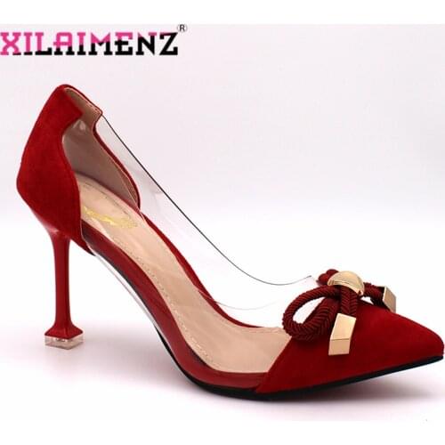 2020 Thin Heels Mature Italian Women Shoes in Red Color For Party Pretty African Women Pointed Toe for Wedding