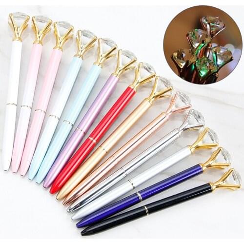 28 Pcs Per Set LED Lamp Big Diamond Pen Fashion Ballpoint Pen Creative Crystal Diamond Pen Wholesale Illuminated Metal Pen