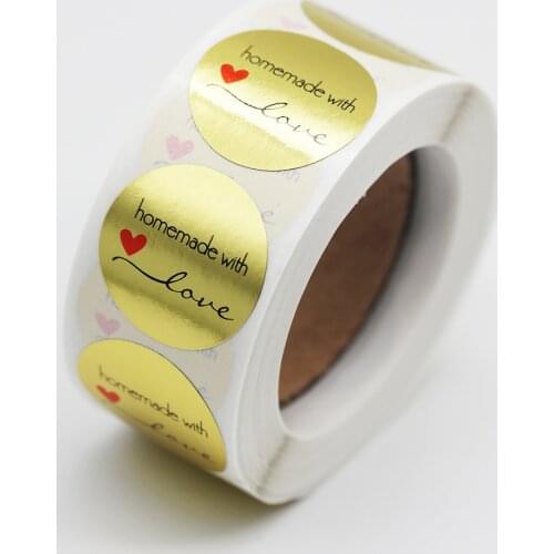 500pcs/roll 1Inch Gold Leaf“Homemade With Love Sticker ”Jewellery Box Labels Paper For DIY Accessories Decoration Gift Card/Box
