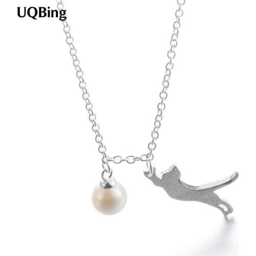 925 Sterling Silver Korean Design Lovely Cat Pearl Pendant Necklace For Women & Girls Party Gift