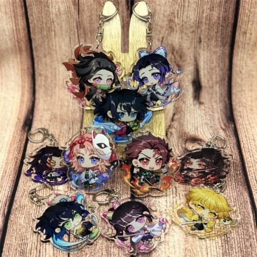 Anime Demon Slayer Keychain Badge Accessories Kamado Tanjirou Kochou Shinobu Cosplay Props Key Chain Cartoon Backpack Pendant