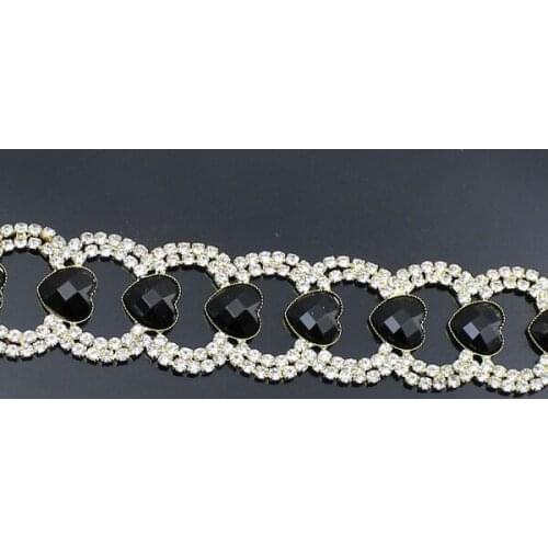 10Yards Crystal Rhinestone Cup Chain Black Heart Chain Dress Decoration Rhinestones Trim Applique Garment Bags Silver Golden