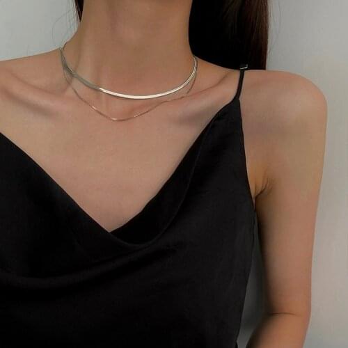 Minimalist Adjustable Flat Snake Chain Necklace, Stainless Steel Women Chokers Herringbone Links Chic Candid Lady Street Jewelry