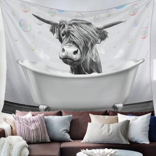 Bathtub Yak Bubble Black And White Tapestry Bedroom Home Decoration Wall Blanket Tapestry Bedroom Wall Hanging Yoga Mat